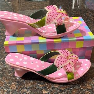 Michael Simon Pink Polka Dot Heels with Floral Accent